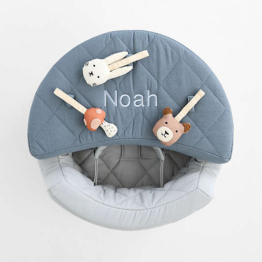 Organic Washable Blue Baby Activity Chair with Woodland Baby Rattle Set