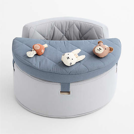 Organic Washable Blue Baby Activity Chair with Woodland Baby Rattle Set