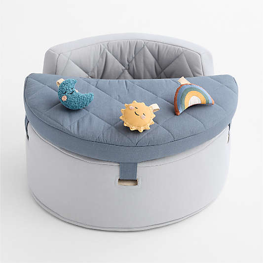 Organic Washable Blue Baby Activity Chair with Lunar Sun Baby Rattle Set