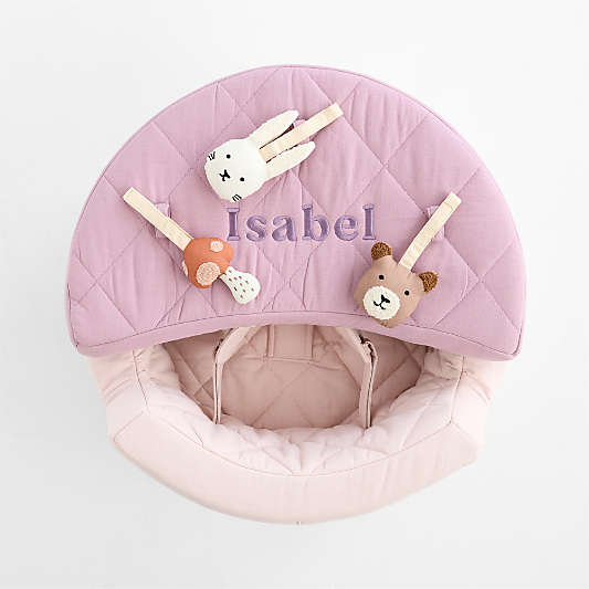 Organic Washable Purple Baby Activity Chair with Woodland Baby Rattle Set