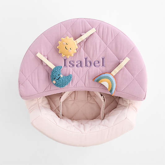 Organic Washable Purple Baby Activity Chair with Lunar Sun Baby Rattle Set