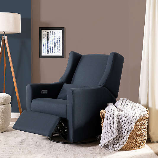 Babyletto Kiwi Navy Blue Nursery Power Glider Recliner Chair with Metal Base