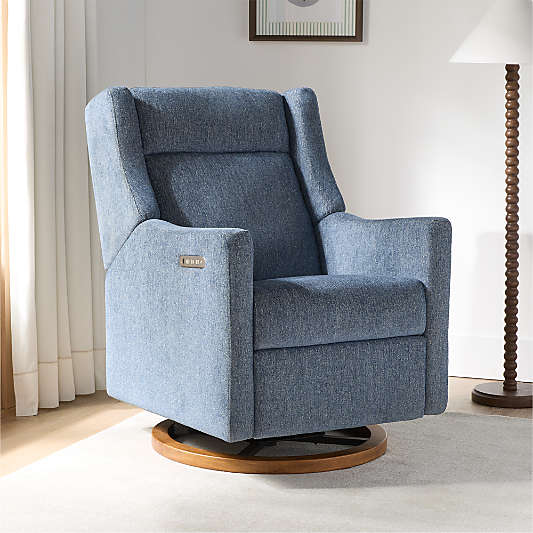 Babyletto Kiwi Pro Ocean Blue Swivel Glider Power Recliner Nursery Chair