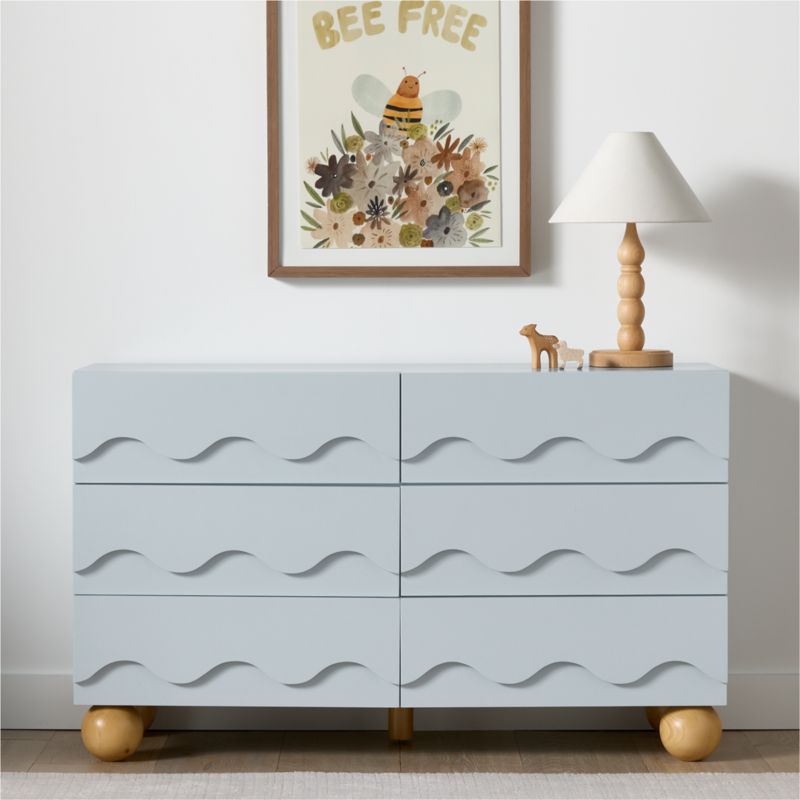 Babyletto 56" Lido Wave Powder Blue Wood 6-Drawer Kids Dresser - image 1 of 5