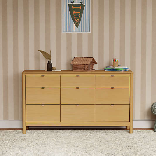 Babyletto 61" Bondi Honey Wood Wide 9-Drawer Kids Dresser
