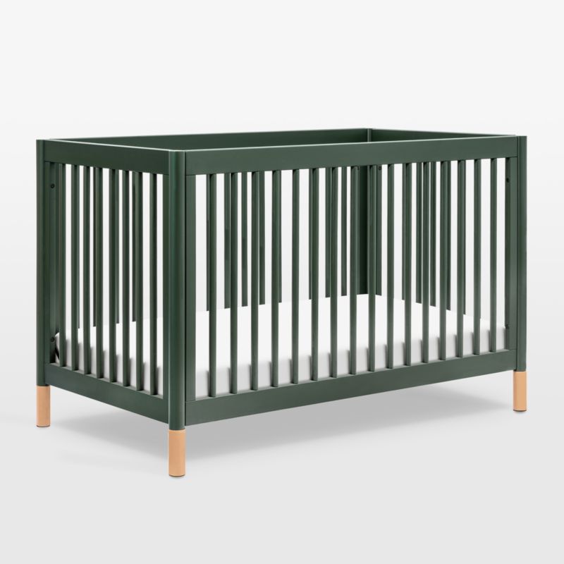 Babyletto Gelato Forest Green Natural Wood & Vegan Tan Leather 4-in-1 Convertible Baby Crib with Toddler Bed Conversion Kit - image 0 of 13