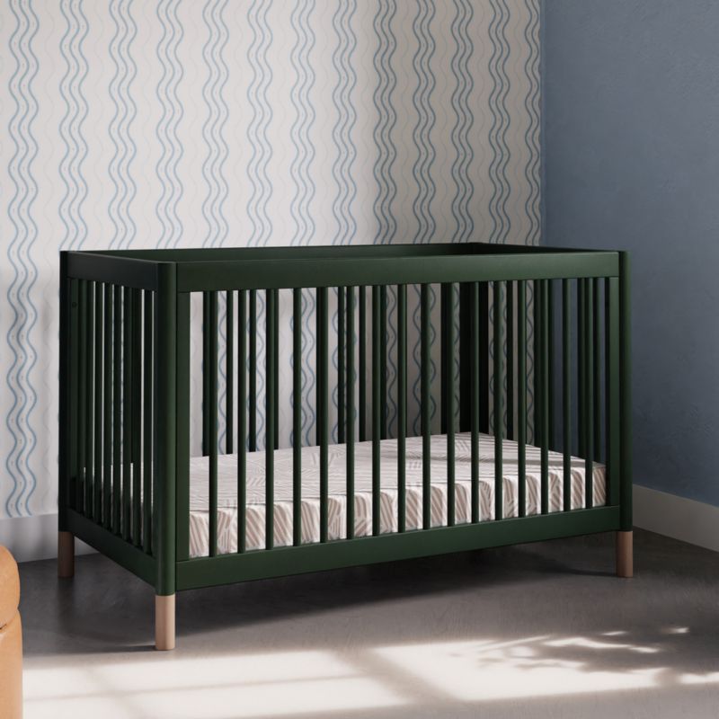 Babyletto Gelato Forest Green Natural Wood & Vegan Tan Leather 4-in-1 Convertible Baby Crib with Toddler Bed Conversion Kit - image 3 of 13