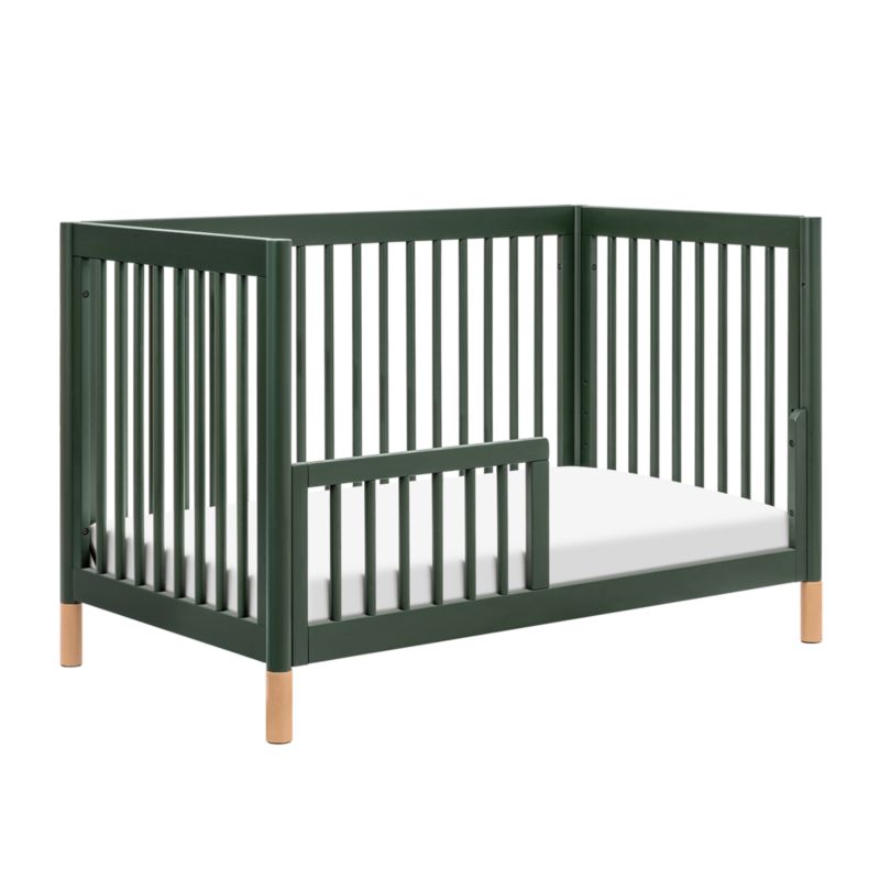 Babyletto Gelato Forest Green Natural Wood & Vegan Tan Leather 4-in-1 Convertible Baby Crib with Toddler Bed Conversion Kit - image 6 of 13