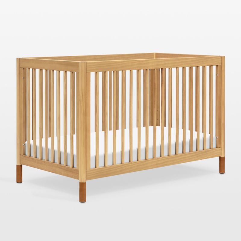 Babyletto Gelato Honey Wood & Vegan Tan Leather 4-in-1 Convertible Baby Crib with Toddler Bed Conversion Kit - image 0 of 10