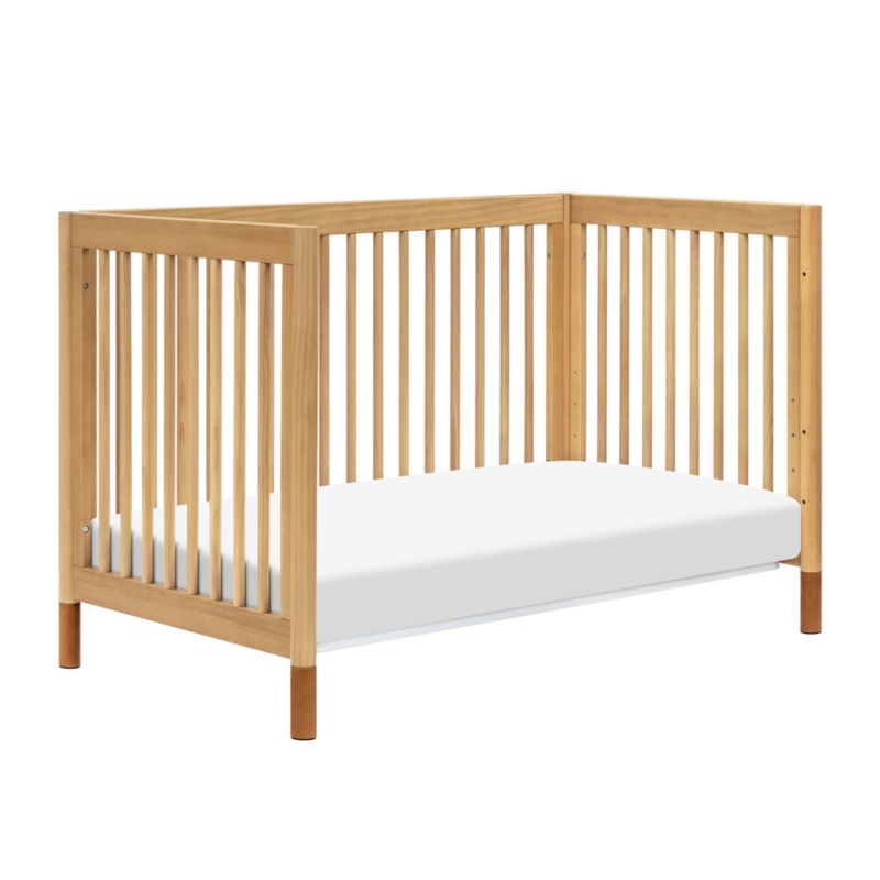 Babyletto Gelato Honey Wood & Vegan Tan Leather 4-in-1 Convertible Baby Crib with Toddler Bed Conversion Kit - image 4 of 10