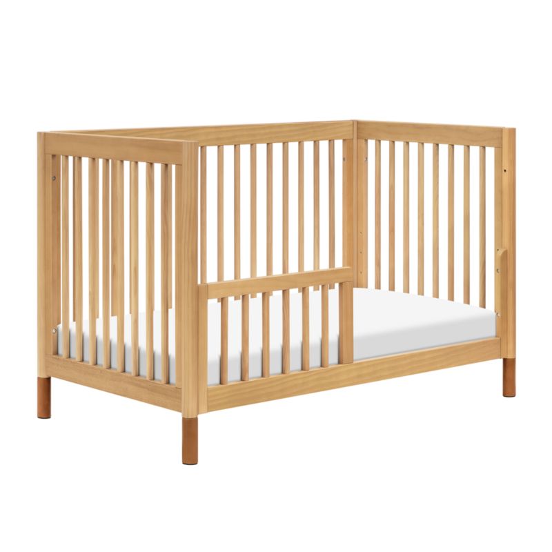 Babyletto Gelato Honey Wood & Vegan Tan Leather 4-in-1 Convertible Baby Crib with Toddler Bed Conversion Kit - image 3 of 10