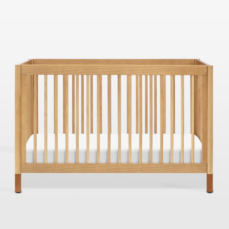 Babyletto Gelato Honey Wood & Vegan Tan Leather 4-in-1 Convertible Baby Crib with Toddler Bed Conversion Kit - image 2 of 10