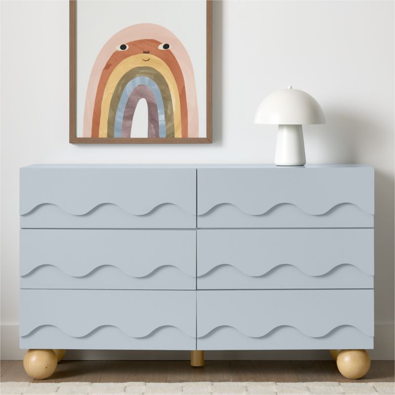 Babyletto 56" Lido Wave Powder Blue Wood 6-Drawer Kids Dresser - image 1 of 5