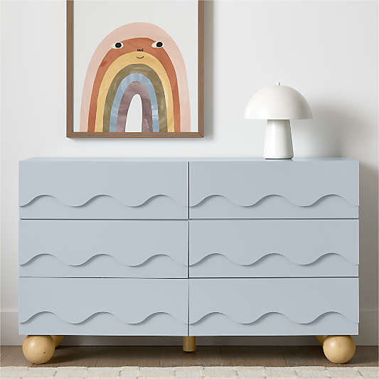 Babyletto 56" Lido Wave Powder Blue Wood 6-Drawer Kids Dresser