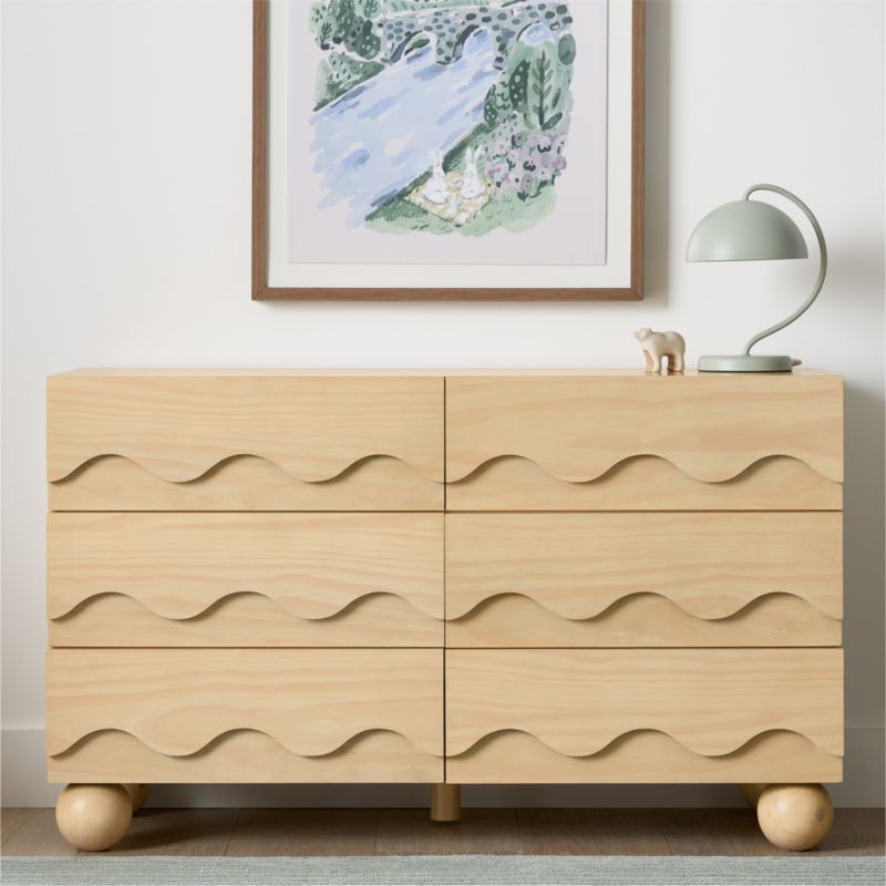 Babyletto 56" Lido Wave Blonde Wood 6-Drawer Kids Dresser - image 1 of 3