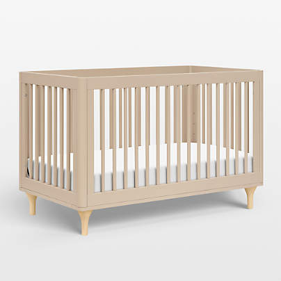 Babyletto Lolly Taupe & Natural Wood 3-in-1 Convertible Baby Crib with Toddler Bed Conversion Kit