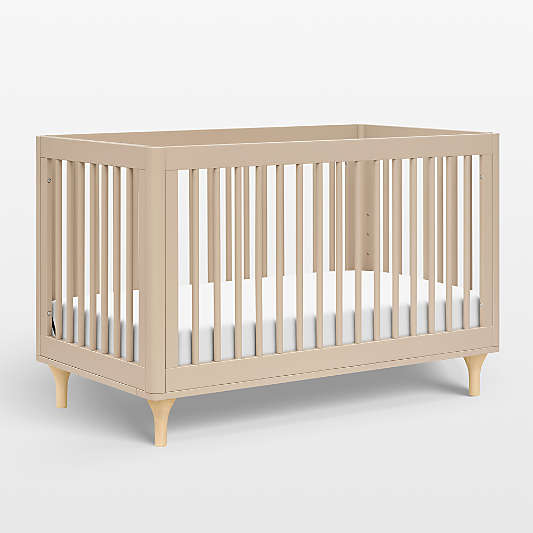Babyletto Lolly Taupe & Natural Wood 3-in-1 Convertible Baby Crib with Toddler Bed Conversion Kit