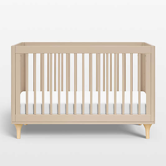 Babyletto Lolly Taupe & Natural Wood 3-in-1 Convertible Baby Crib with Toddler Bed Conversion Kit