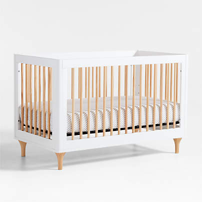 Babyletto Lolly White & Natural Wood 3-in-1 Convertible Baby Crib with Toddler Bed Conversion Kit