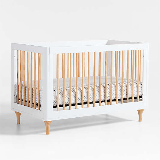 Babyletto Lolly White & Natural Wood 3-in-1 Convertible Baby Crib with Toddler Bed Conversion Kit