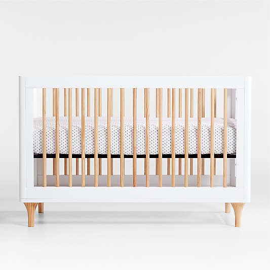 Babyletto Lolly White & Natural Wood 3-in-1 Convertible Baby Crib with Toddler Bed Conversion Kit