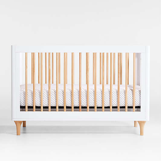 Babyletto Lolly White & Natural Wood 3-in-1 Convertible Baby Crib with Toddler Bed Conversion Kit