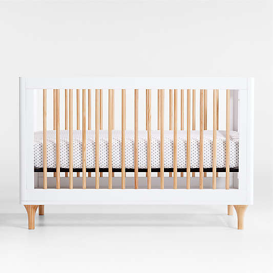 Babyletto Lolly White & Natural Wood 3-in-1 Convertible Baby Crib with Toddler Bed Conversion Kit