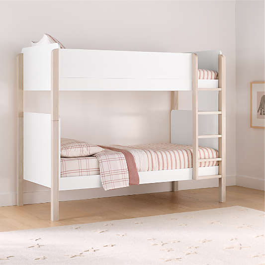 Babyletto TipToe White & Washed Natural Wood Kids Bunk Bed