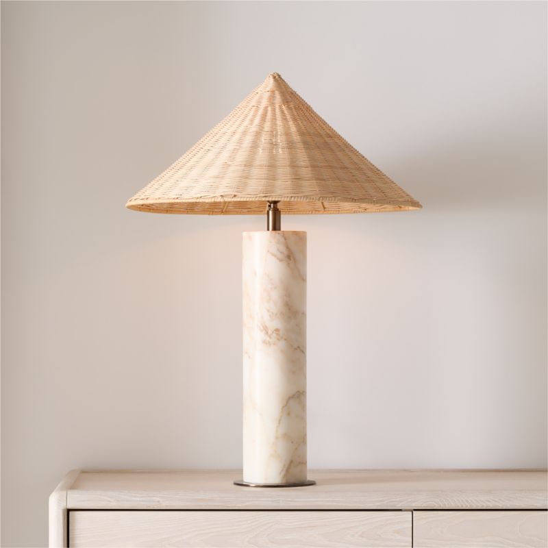 Beachwood Golden Calacatta Marble Table Lamp with Wicker Shade 20.7" by Brigette Romanek - image 4 of 8