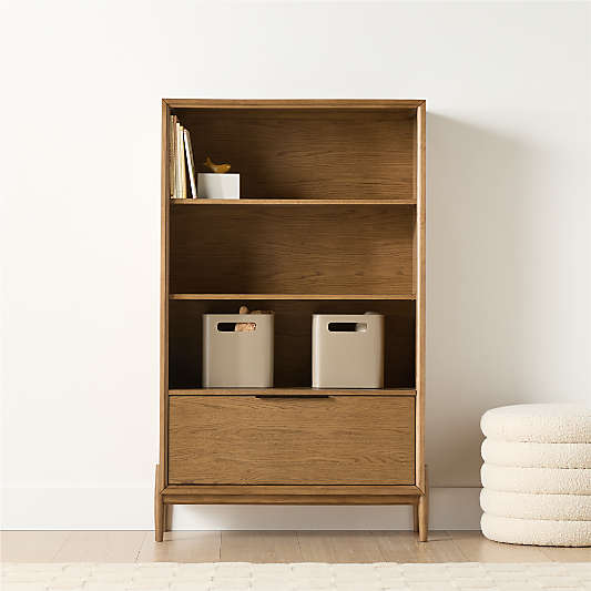 Bodie 36" Flax Brown Wood 3-Shelf Tall Kids Bookcase with Drawer
