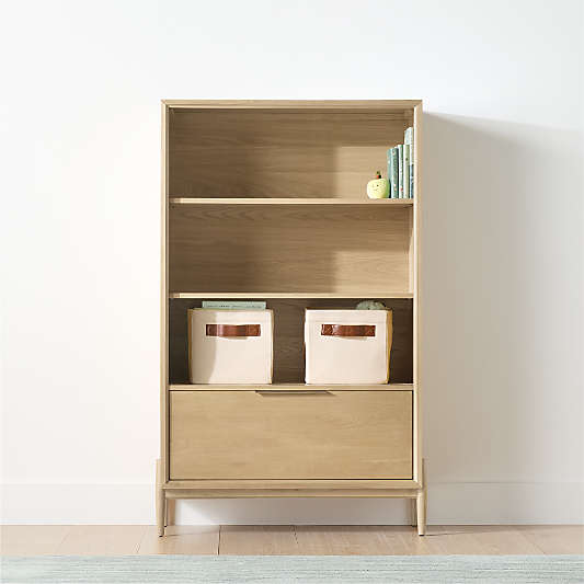 Bodie 36" Natural Wood 3-Shelf Tall Kids Bookcase with Drawer
