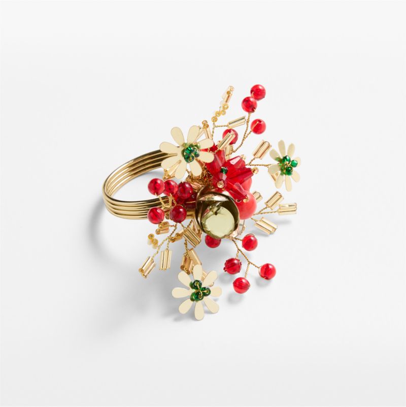 Red and Gold Beaded Christmas Flower Napkin Ring - image 1 of 2