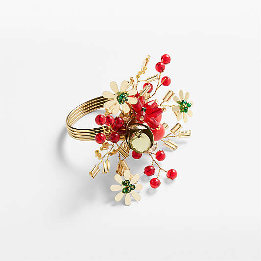 Red and Gold Beaded Christmas Flower Napkin Ring