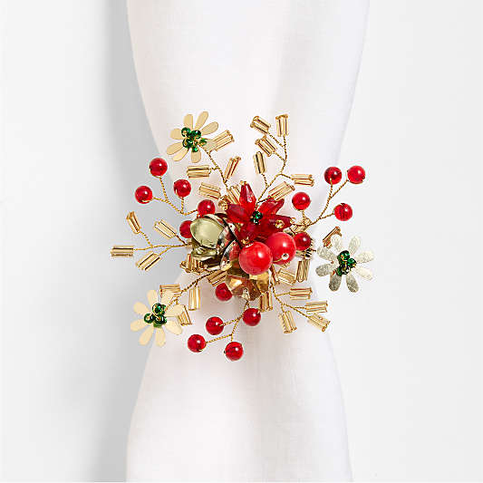 Red and Gold Beaded Christmas Flower Napkin Ring