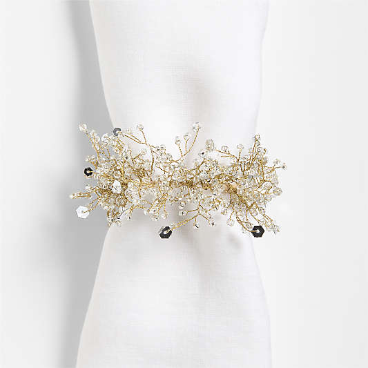 Beaded Silver and Gold Wreath Napkin Rings, Set of 4