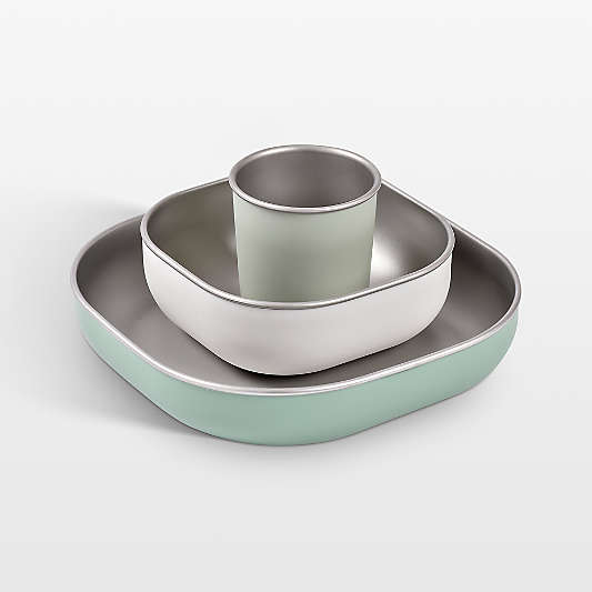 BEABA Sage Green Stainless Steel Baby Meal Set