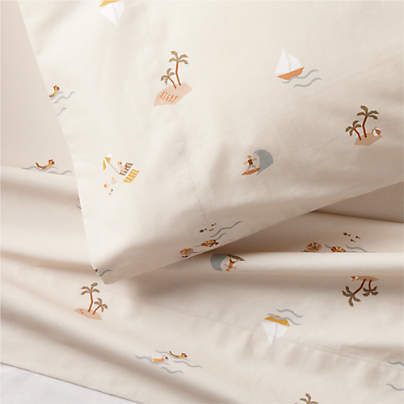 Stay Cool Beach Scene 100% Organic Cotton Kids Twin Sheet Set