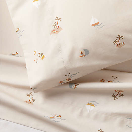 Stay Cool Beach Scene 100% Organic Cotton Kids Twin Sheet Set