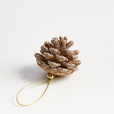 View Gold-Beaded Glitter Pinecone Christmas Tree Ornament details