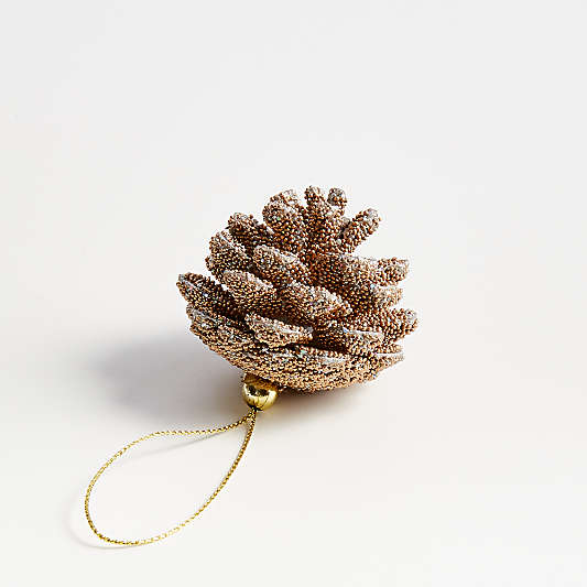 Gold-Beaded Glitter Pinecone Christmas Tree Ornament