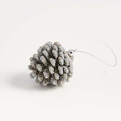 View Silver-Beaded Glitter Pinecone Christmas Tree Ornament details