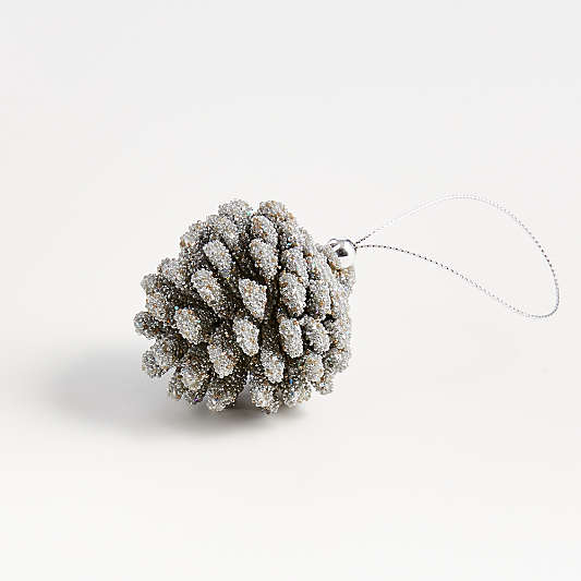 Silver-Beaded Glitter Pinecone Christmas Tree Ornament