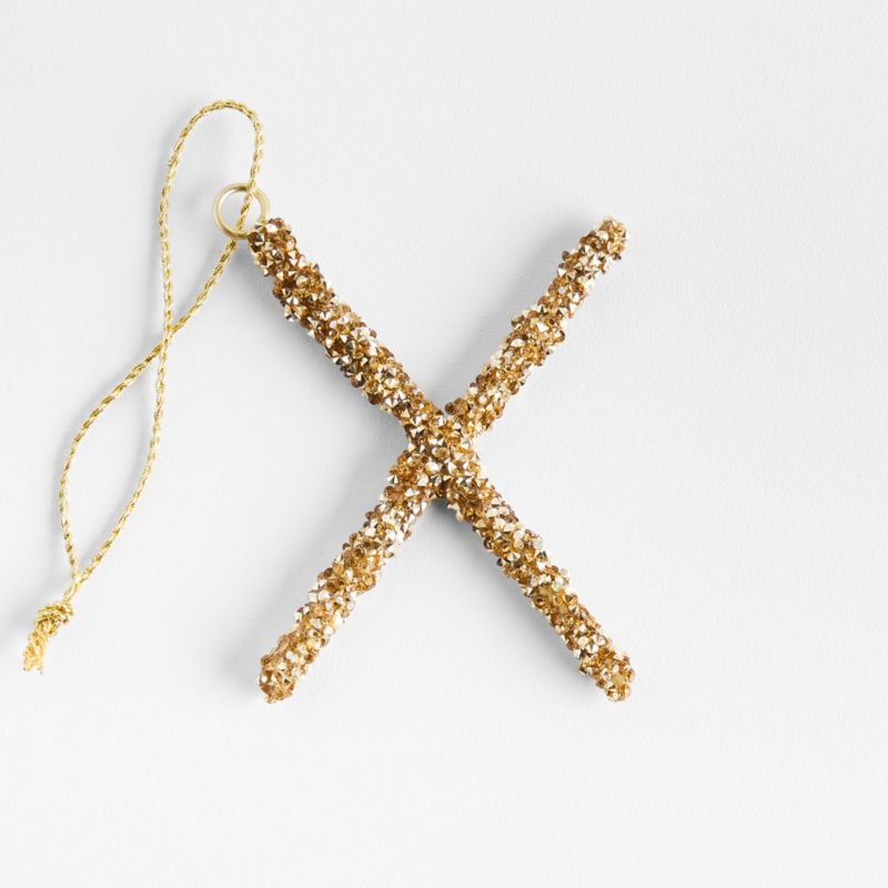 Gold Beaded Monogram "X" Letter Christmas Tree Ornament