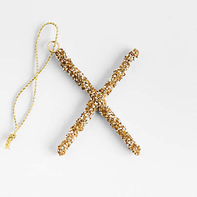 Gold Beaded Monogram "X" Letter Christmas Tree Ornament