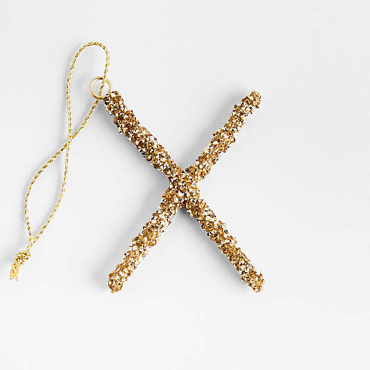 Gold Beaded Monogram "X" Letter Christmas Tree Ornament