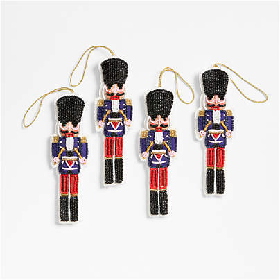 Beaded Nutcracker Christmas Tree Ornament, Set of 4