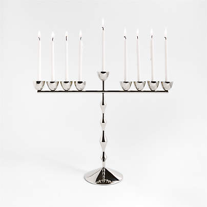 Beaded Polished Chrome Metal Menorah