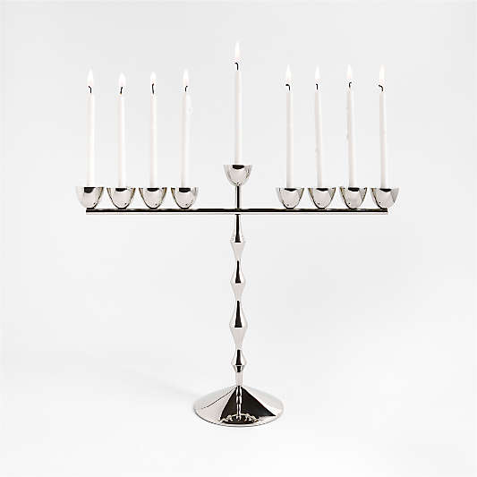 Beaded Polished Chrome Metal Menorah