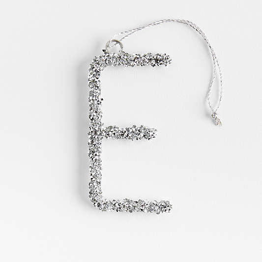 Silver Beaded Monogram "E" Letter Christmas Ornament