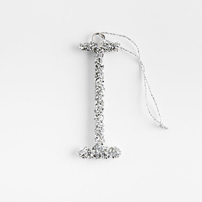 View Silver Beaded Monogram "I" Letter Christmas Tree Ornament details